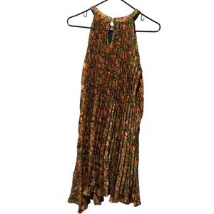 Mello Day floral Pleated DressOrangeGreen Sleeveless Party Cocktail Event size S